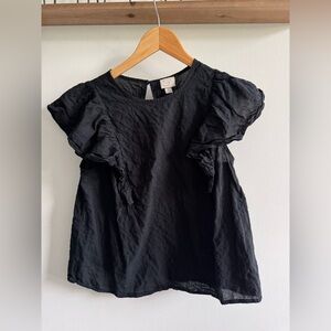 A New Day Black Flutter Sleeve Ruffled Blouse